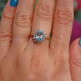 Ellibelle Jewellery Vintage Aquamarine & Diamond 18ct Gold Cluster Ring