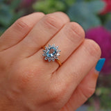 Ellibelle Jewellery Vintage Aquamarine & Diamond 18ct Gold Cluster Ring