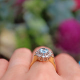 Ellibelle Jewellery Vintage Aquamarine & Diamond 18ct Gold Cluster Ring