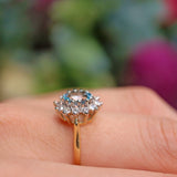 Ellibelle Jewellery Vintage Aquamarine & Diamond 18ct Gold Cluster Ring