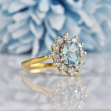 Ellibelle Jewellery Vintage Aquamarine & Diamond 18ct Gold Cluster Ring