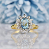 Ellibelle Jewellery Vintage Aquamarine & Diamond 18ct Gold Cluster Ring