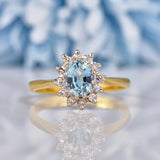 Ellibelle Jewellery Vintage Aquamarine & Diamond 18ct Gold Cluster Ring