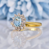 Ellibelle Jewellery Vintage Aquamarine & Diamond 18ct Gold Cluster Ring