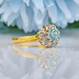 Ellibelle Jewellery VINTAGE AQUAMARINE & DIAMOND 18CT GOLD HALO RING