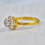 Ellibelle Jewellery VINTAGE AQUAMARINE & DIAMOND 18CT GOLD HALO RING