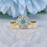 Ellibelle Jewellery VINTAGE AQUAMARINE & DIAMOND 18CT GOLD HALO RING