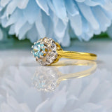 Ellibelle Jewellery VINTAGE AQUAMARINE & DIAMOND 18CT GOLD HALO RING