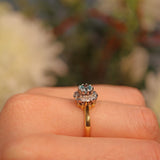 Ellibelle Jewellery VINTAGE AQUAMARINE & DIAMOND 18CT GOLD HALO RING