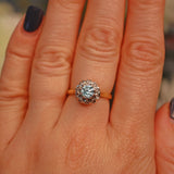 Ellibelle Jewellery VINTAGE AQUAMARINE & DIAMOND 18CT GOLD HALO RING