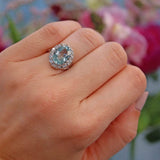 Ellibelle Jewellery Vintage Aquamarine & Diamond 18ct White Gold Cluster Ring