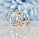 Ellibelle Jewellery Vintage Aquamarine & Diamond 18ct White Gold Cluster Ring