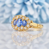 Ellibelle Jewellery Vintage Blue Sapphire & Diamond 14ct Gold Triple Cluster Ring