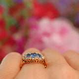 Ellibelle Jewellery Vintage Blue Sapphire & Diamond 14ct Gold Triple Cluster Ring
