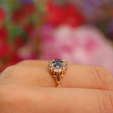 Ellibelle Jewellery Vintage Blue Sapphire & Diamond 14ct Gold Triple Cluster Ring