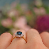 Ellibelle Jewellery Vintage Blue Sapphire & Diamond 18ct Gold Cluster Ring