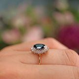 Ellibelle Jewellery Vintage Blue Sapphire & Diamond 18ct Gold Cluster Ring