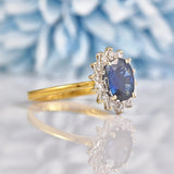 Ellibelle Jewellery Vintage Blue Sapphire & Diamond 18ct Gold Cluster Ring