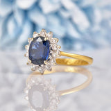 Ellibelle Jewellery Vintage Blue Sapphire & Diamond 18ct Gold Cluster Ring