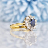 Ellibelle Jewellery Vintage Blue Sapphire & Diamond 18ct Gold Oval Cluster Ring