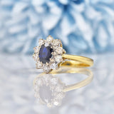 Ellibelle Jewellery Vintage Blue Sapphire & Diamond 18ct Gold Oval Cluster Ring
