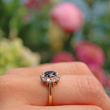 Ellibelle Jewellery Vintage Blue Sapphire & Diamond 18ct Gold Oval Cluster Ring