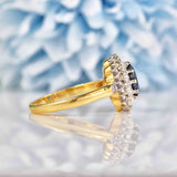 Ellibelle Jewellery Vintage Blue Sapphire & Diamond 18ct Gold Oval Cluster Ring