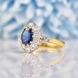 Ellibelle Jewellery Vintage Blue Sapphire & Diamond 18ct Gold Oval Cluster Ring