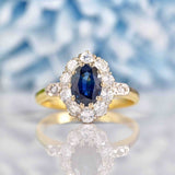 Ellibelle Jewellery Vintage Blue Sapphire & Diamond 18ct Gold Oval Cluster Ring