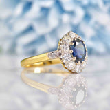 Ellibelle Jewellery Vintage Blue Sapphire & Diamond 18ct Gold Oval Cluster Ring