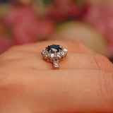 Ellibelle Jewellery Vintage Blue Sapphire & Diamond 18ct Gold Oval Cluster Ring