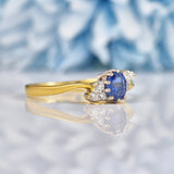 Ellibelle Jewellery Vintage Blue Sapphire & Diamond 18ct Gold Ring