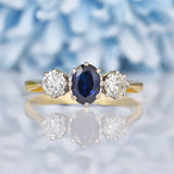 Ellibelle Jewellery Vintage Blue Sapphire & Diamond 18ct Gold Trilogy Ring