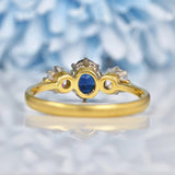 Ellibelle Jewellery Vintage Blue Sapphire & Diamond 18ct Gold Trilogy Ring
