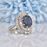 Ellibelle Jewellery Vintage Blue Sapphire & Diamond 18ct White Gold Dress Ring