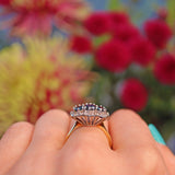 Ellibelle Jewellery Vintage Blue Sapphire & Diamond Yellow Gold Triple Cluster Ring