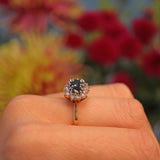 Ellibelle Jewellery Vintage Blue Sapphire & Diamond Yellow Gold Triple Cluster Ring