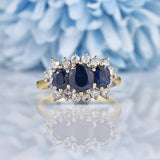 Ellibelle Jewellery Vintage Blue Sapphire & Diamond Yellow Gold Triple Cluster Ring