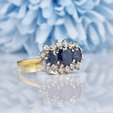 Ellibelle Jewellery Vintage Blue Sapphire & Diamond Yellow Gold Triple Cluster Ring