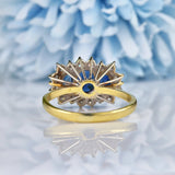 Ellibelle Jewellery Vintage Blue Sapphire & Diamond Yellow Gold Triple Cluster Ring