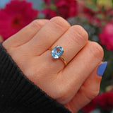 Ellibelle Jewellery Vintage Blue Topaz 9ct Yellow Gold Solitaire Ring
