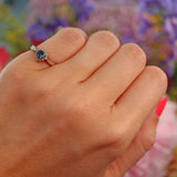 Ellibelle Jewellery Vintage Blue Topaz & Diamond 9ct Gold Sweetheart Ring