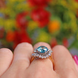 Ellibelle Jewellery Vintage Blue Zircon & Diamond Gold Cocktail Ring