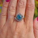 Ellibelle Jewellery Vintage Blue Zircon & Diamond Gold Cocktail Ring