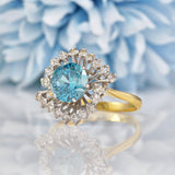 Ellibelle Jewellery Vintage Blue Zircon & Diamond Gold Cocktail Ring