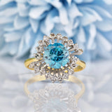 Ellibelle Jewellery Vintage Blue Zircon & Diamond Gold Cocktail Ring