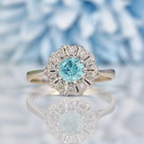 Ellibelle Jewellery Vintage Blue Zircon & Diamond White Gold Daisy Ring