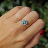 Ellibelle Jewellery Vintage Blue Zircon & Diamond White Gold Daisy Ring
