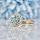 Ellibelle Jewellery Vintage Blue Zircon & Diamond White Gold Daisy Ring