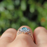 Ellibelle Jewellery Vintage Blue Zircon & Diamond White Gold Daisy Ring